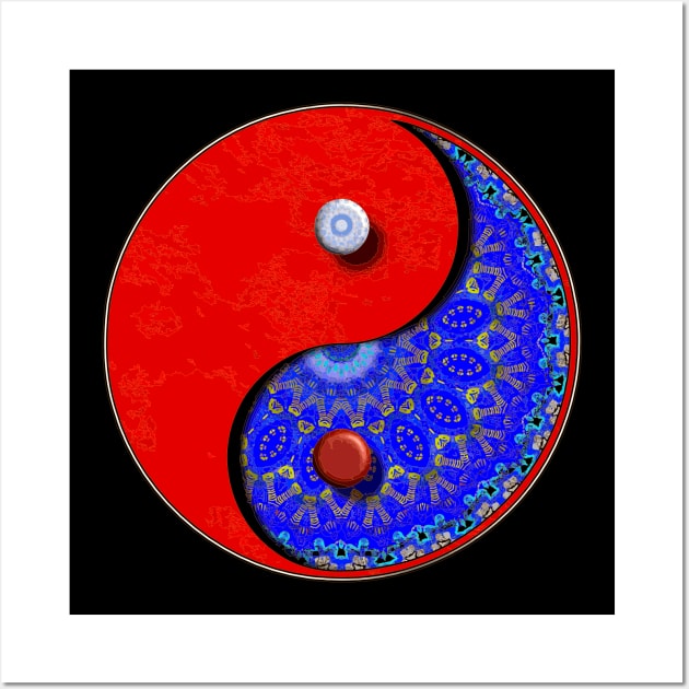 Blue And Gold And RedYing Yang Symbol Wall Art by crunchysqueak